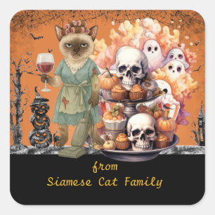 Halloween themed for Cat Lovers with candies Squar Square Sticker