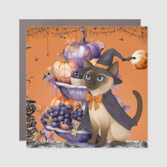 Halloween themed for Siamese Cat Lovers Car Magnet (Front)