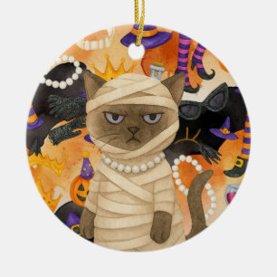 Halloween themed for Siamese Cat Lovers Ceramic Ornament
