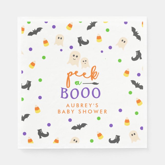 Halloween themed peek a boo baby shower napkins (Front)