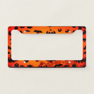Halloween themed pumpkins and bats  license plate frame