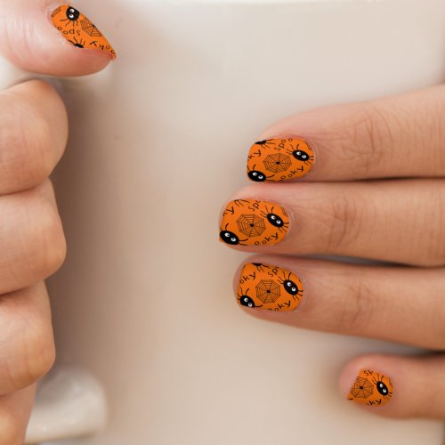 Halloween Themed Spooky Spider Web Orange Minx Nail Art