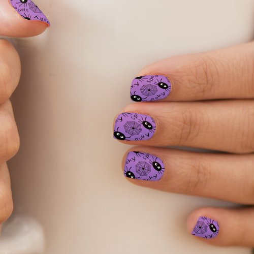 Halloween Themed Spooky Spider Web Purple Minx Nail Art