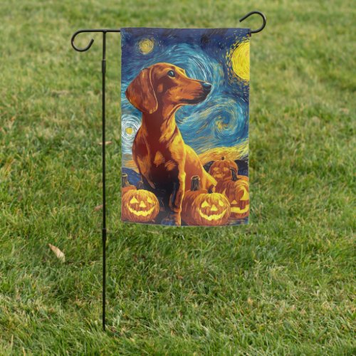 HALLOWEEN THEMED STARRY NIGHT DACHSHUND DOG GARDEN FLAG