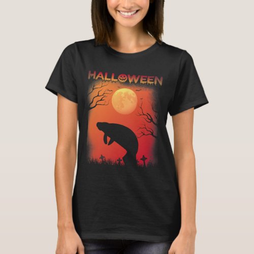 Halloween Themed Vintage Style Manatee Halloween H T_Shirt