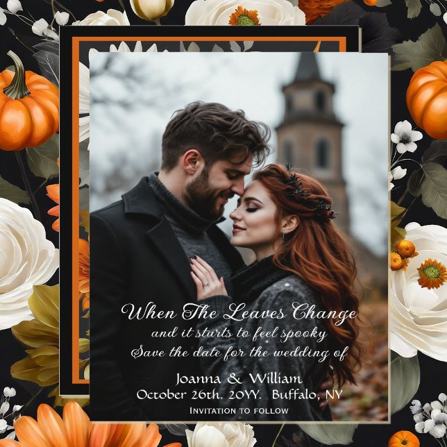 Halloween Themed Wedding Photo Gothic Floral  Save The Date (Creator Uploaded)