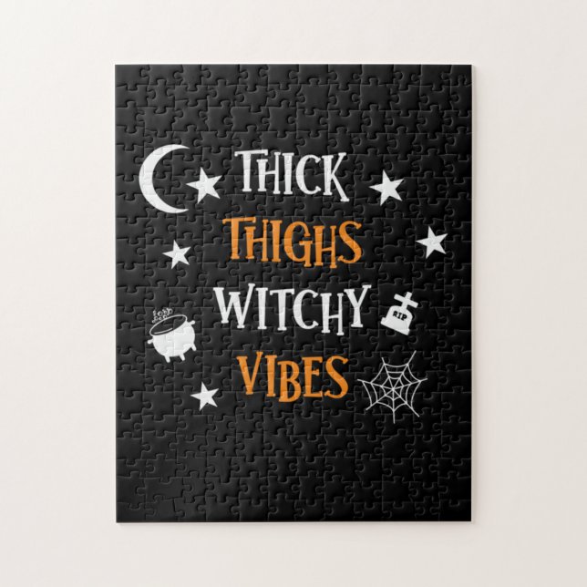 Halloween Thick Thighs Witch Vibes Birthday Jigsaw Puzzle (Vertical)