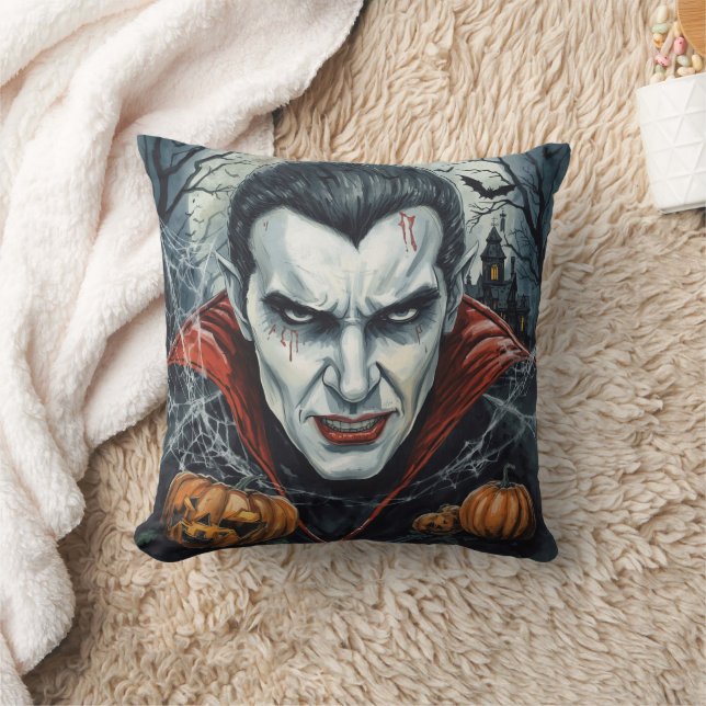 Halloween,Thirsty Vampire ,Pumpkin Patch Throw Pillow (Blanket)