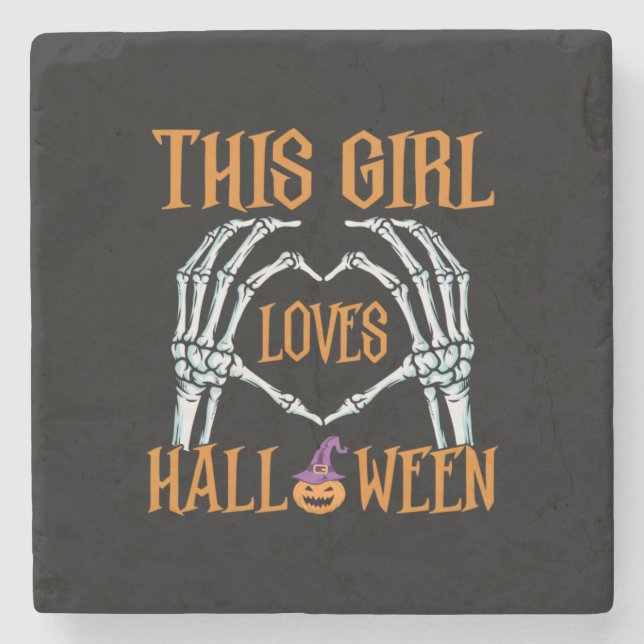 Halloween This Girl Loves Halloweens Birthday Stone Coaster (Front)