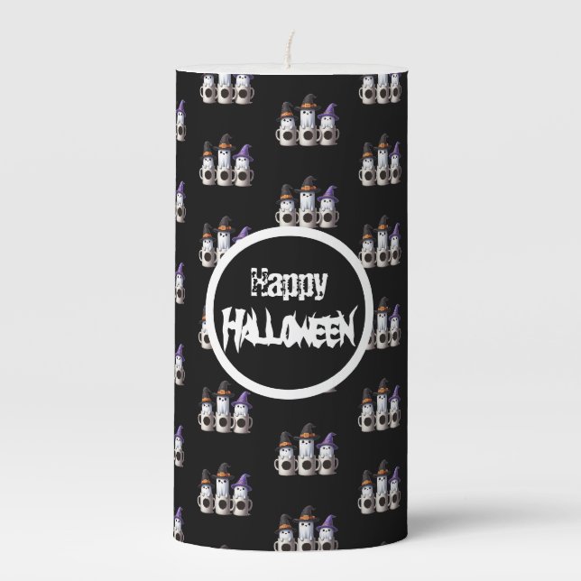 Halloween - Three cute boo-jee ghost Pillar Candle (Front)