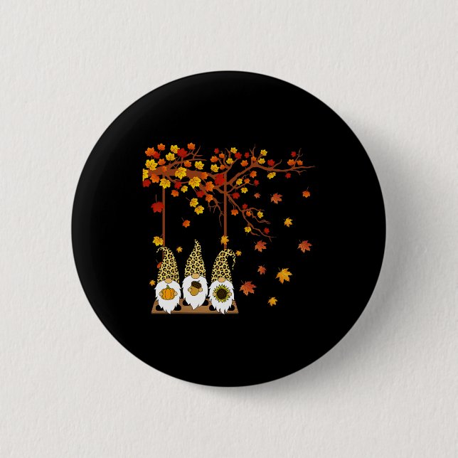 Halloween Three Gnomes Hat Leopard Pumpkin Fall Le Button (Front)
