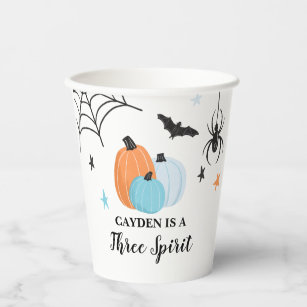 Halloween Three Spirit blue Pumpkins 3rd Birthday Paper Cups