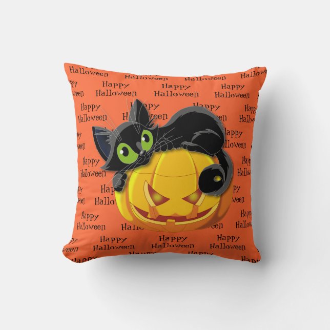 Halloween Throw Pillow-Black Cat Throw Pillow (Front)