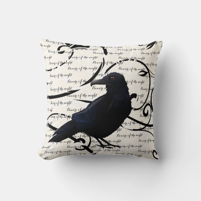 Halloween Throw Pillow-Raven Throw Pillow (Front)