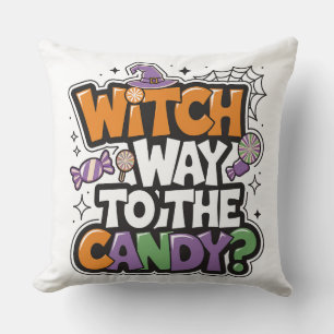 Halloween Throw Pillow – Witch Way to the Candy?