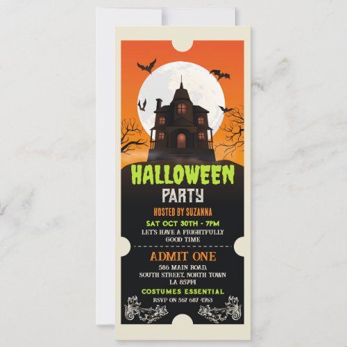 Halloween Ticket Haunted House Party Horror Invitation