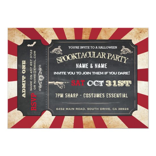 Halloween Ticket Party Invitation Circus Scare