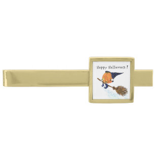 Halloween Tie Bar Witch Pumpkin Flying Broom