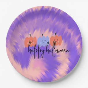 Halloween Tie Dye Pumpkin Hand Drawn Paper Plates