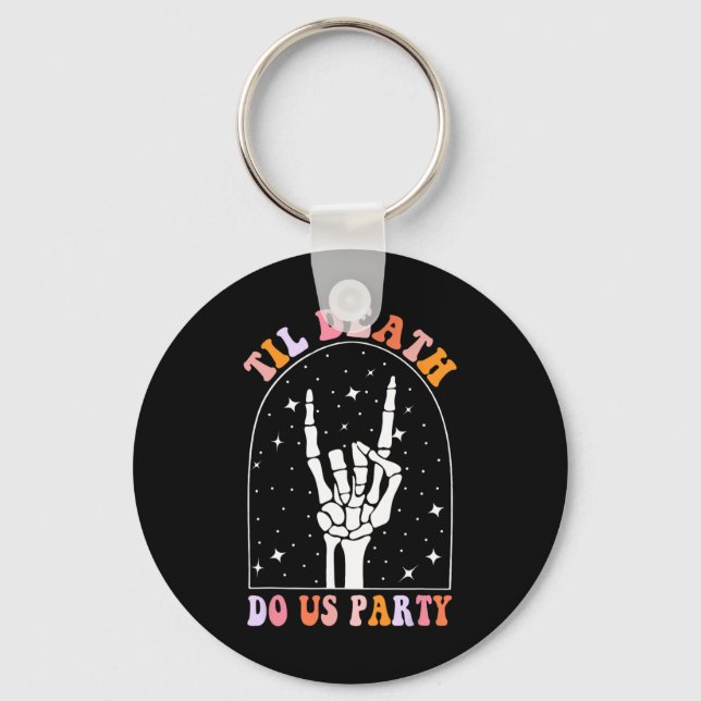 Halloween Til Death Do Us Party Retro Bachelorette Keychain (Front)