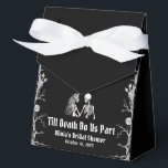 Halloween Till Death Do Us Part Bridal Shower Favor Boxes<br><div class="desc">Complete your Halloween-themed bridal shower with these spooky yet elegant "Till Death Do Us Part" favor boxes. Featuring a skeletal bride and groom design with gothic accents, these boxes are perfect for holding treats or small gifts for your guests. Made from sturdy cardstock, they are durable and easy to assemble....</div>