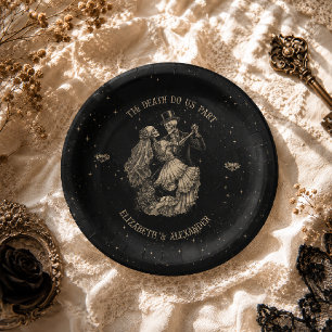 Halloween Till Death Do Us Part Gothic Black Paper Plates
