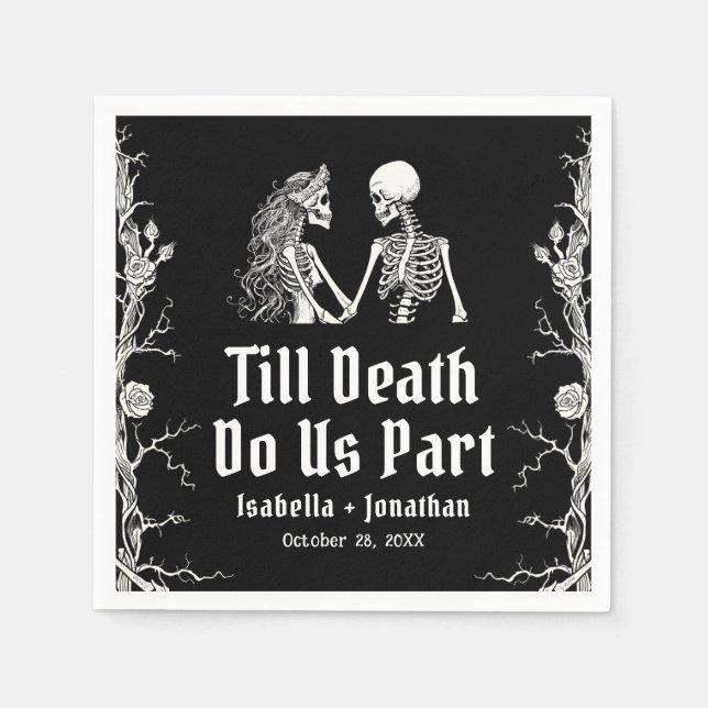 Halloween Till Death Do Us Part Skeletons Wedding Napkins (Front)