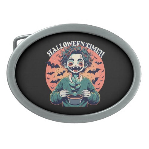 Halloween time but its actually happy time belt buckle