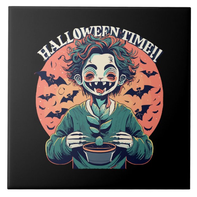 Halloween time, but its actually happy time! ceramic tile (Front)