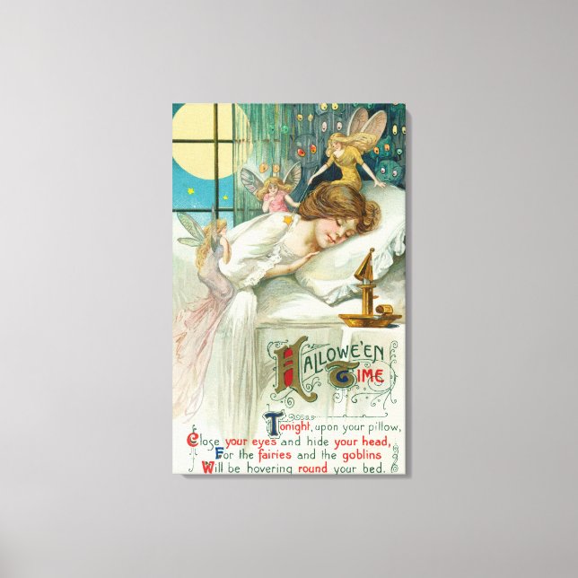 Halloween Time Fairies Around Sleeping Woman Canvas Print (Front)