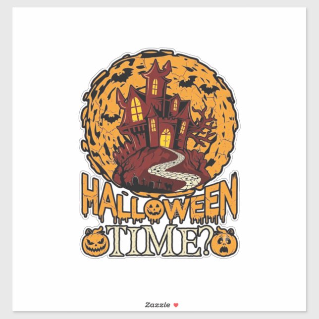 Halloween Time Haunted House Full Moon Pumpkins Sticker (Sheet)