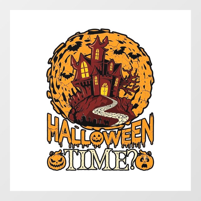Halloween Time Haunted House Full Moon Pumpkins Window Cling (Sheet)