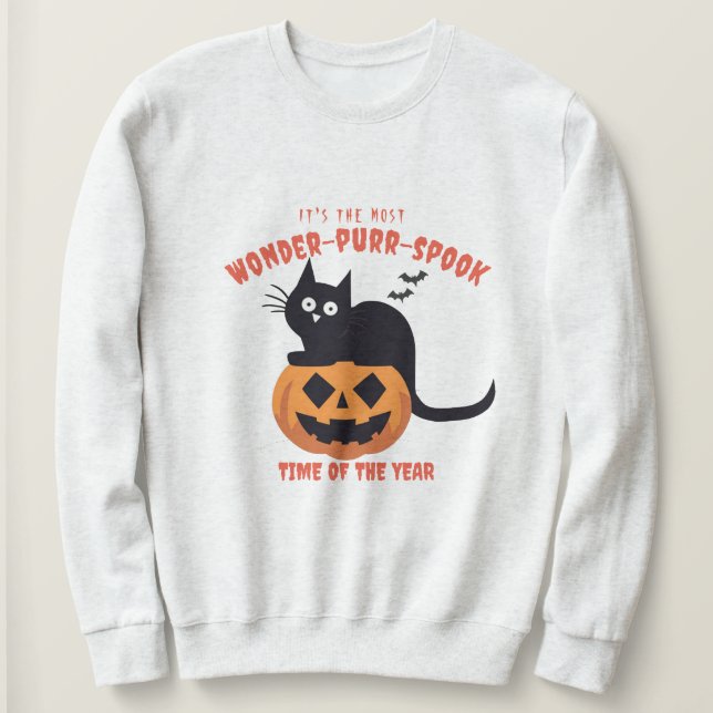 Halloween Time Pumpkin Black Cat Sweatshirt (Design Front)