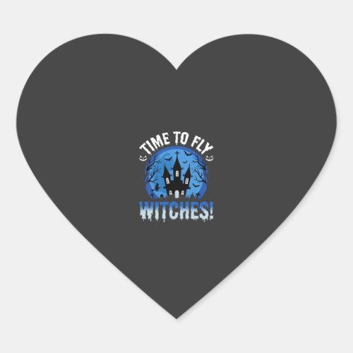 Halloween Time to Fly Witches Haunted Castle Heart Sticker