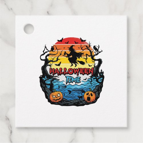 Halloween Time Witch Pumpkins Bats Sunset_1 Favor Tags