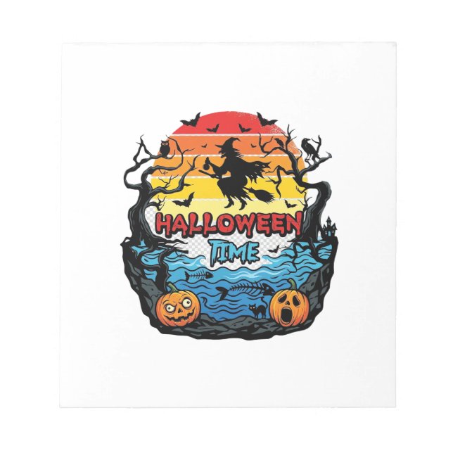 Halloween Time Witch Pumpkins Bats Sunset_1 Notepad (Front)
