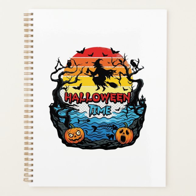 Halloween Time Witch Pumpkins Bats Sunset_1 Planner (Front)