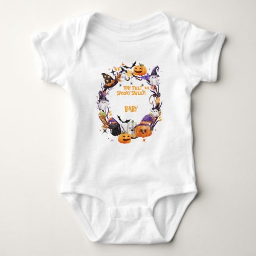 Halloween Tiny Feet Spooky Sweet Baby Shower  Baby Bodysuit