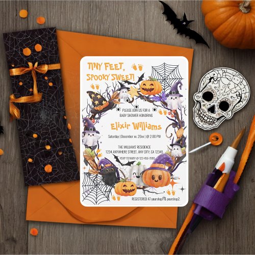 Halloween Tiny Feet Spooky Sweet Baby Shower Invitation