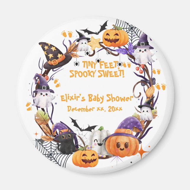 Halloween Tiny Feet, Spooky Sweet Baby Shower Magnet (Front)
