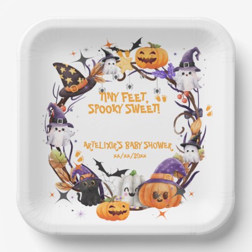 Halloween Tiny Feet Spooky Sweet Baby Shower  Paper Plates