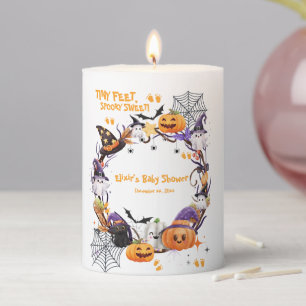 Halloween Tiny Feet, Spooky Sweet Baby Shower Pillar Candle