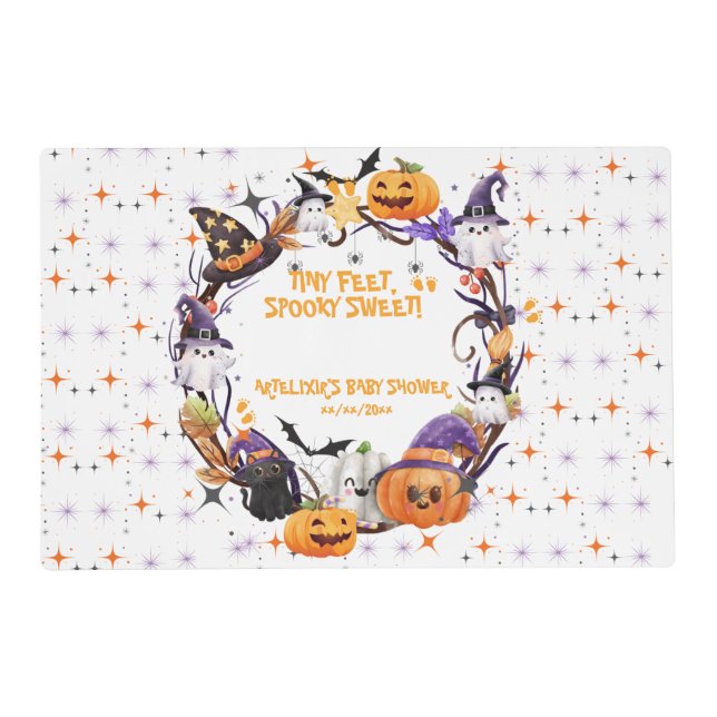 Halloween Tiny Feet, Spooky Sweet Baby Shower  Placemat (Front)