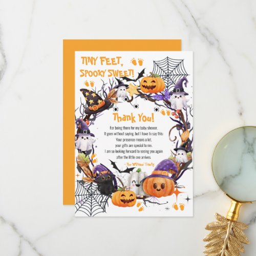 Halloween Tiny Feet Spooky Sweet Baby Shower Thank You Card