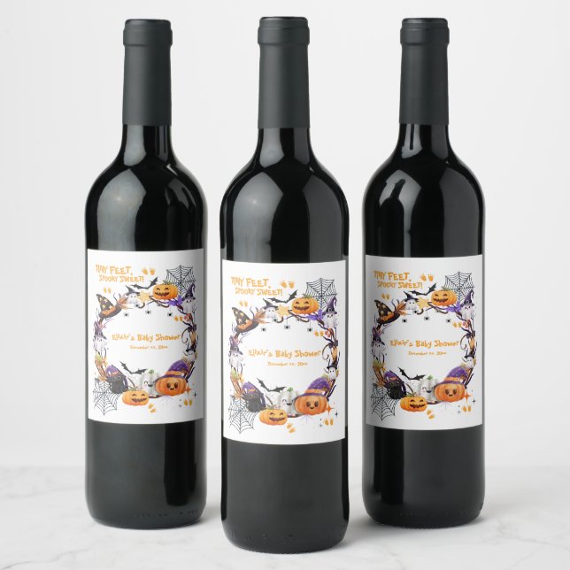 Halloween Tiny Feet, Spooky Sweet Baby Shower  Wine Label (Bottles)
