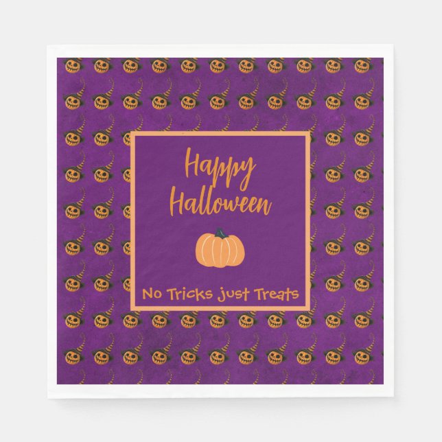 Halloween tiny orange pumpkins trick or treat  napkins (Front)