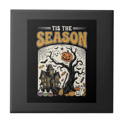 Halloween Tis The Season Haunted House Design_1 Ceramic Tile