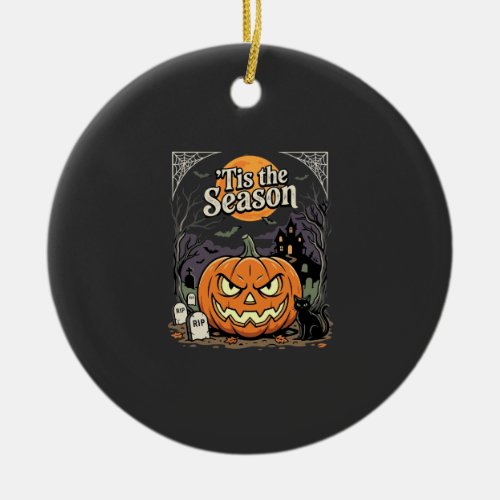 Halloween Tis the Season Pumpkin Cat Design_1 Ceramic Ornament