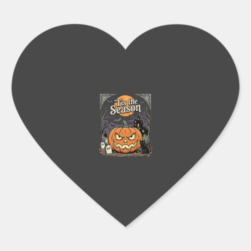 Halloween Tis the Season Pumpkin Cat Design_1 Heart Sticker