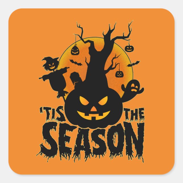 Halloween 'Tis The Season Pumpkin Square Sticker (Front)
